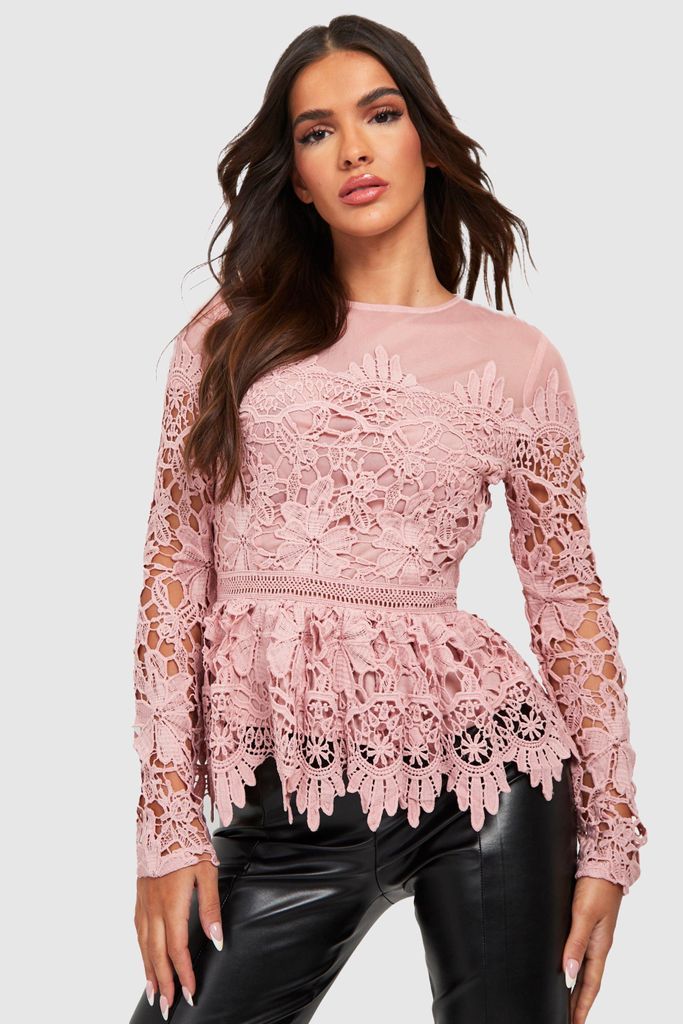 Womens Premium Lace Occasion Peplum Top - Pink - 10, Pink