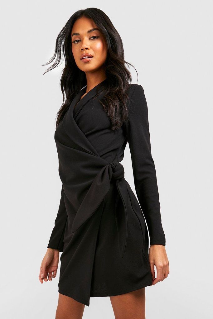 Womens Wrap Detail Blazer Dress - Black - 8, Black