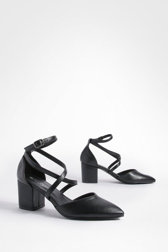 Womens Wide Fit Cross Over Detail Low Block Pointed Heels - Black - 4, Black
