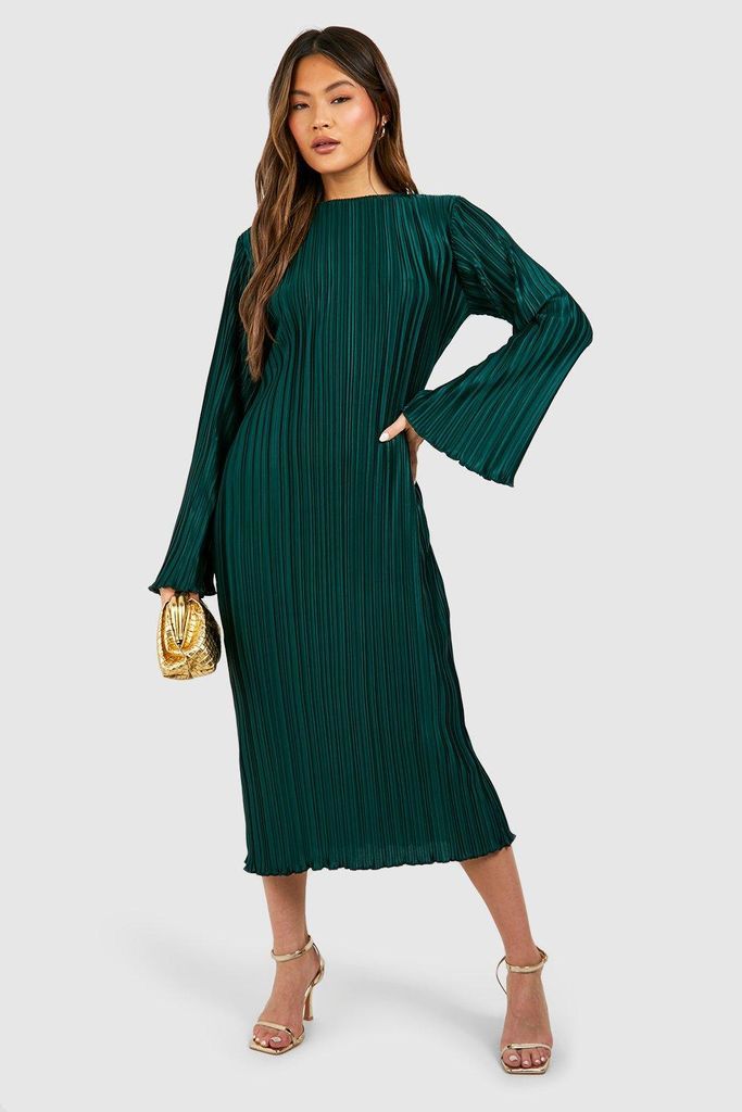 Womens Wide Plisse Midaxi Dress - Green - 8, Green
