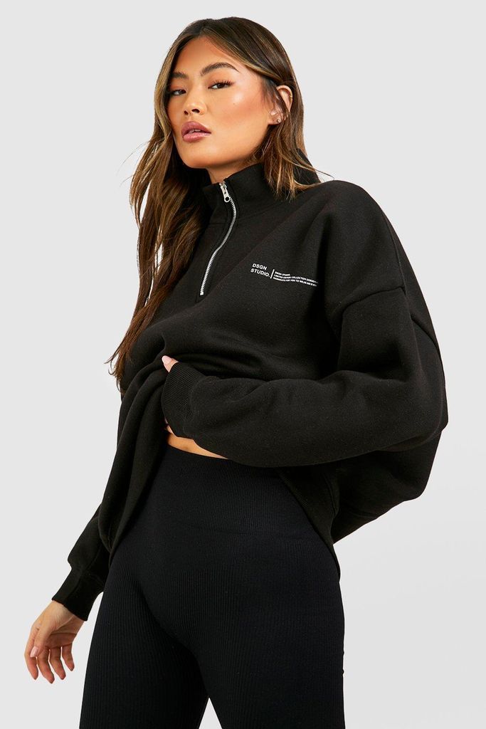 Womens Text Slogan Half Zip Oversized Sweatshirt - Black - S, Black