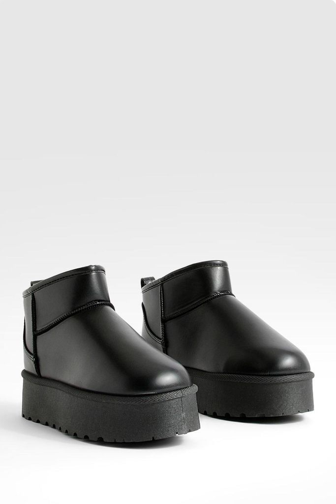 Womens Ultra Mini Platform Cosy Boots - Black - 3, Black