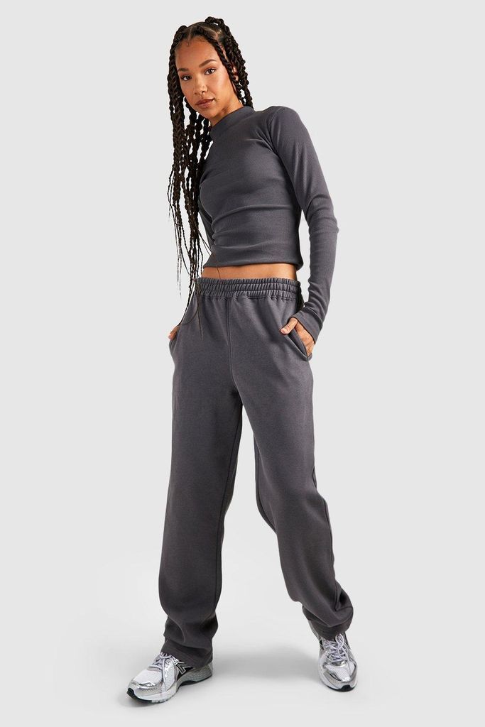 Womens Tall Ribbed Funnel Neck Top And Jogger Set - Grey - 6, Grey