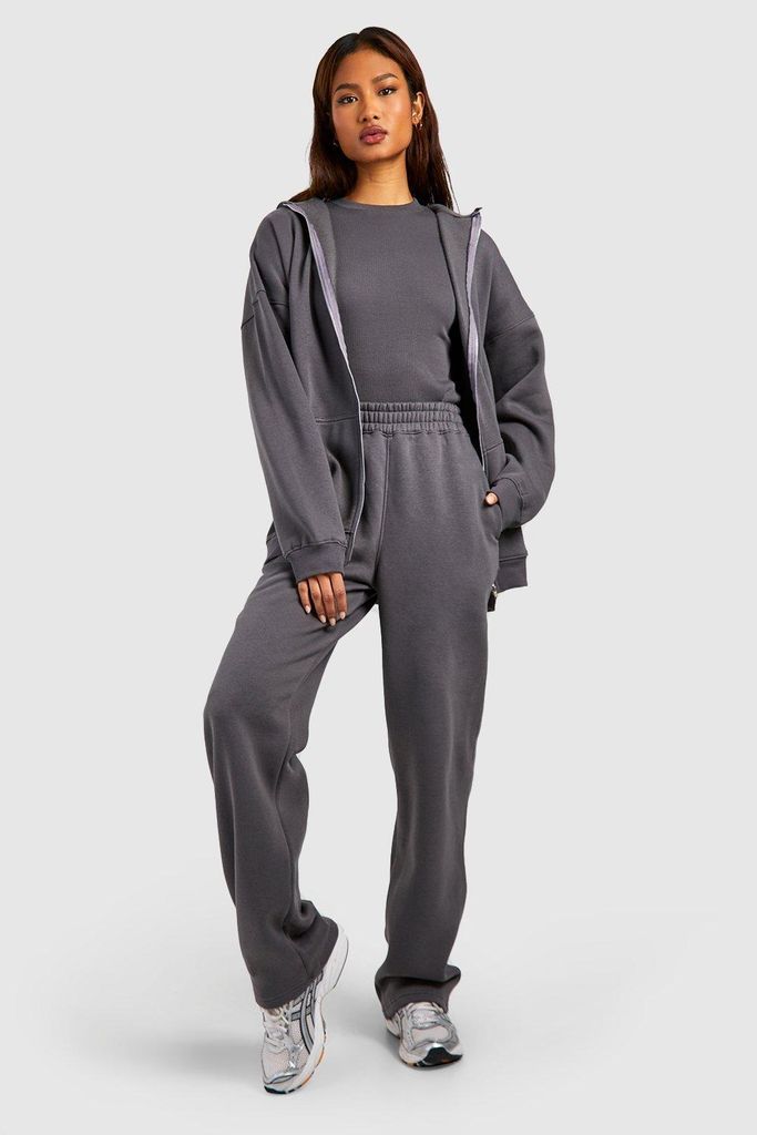 Womens Tall Ribbed Fitted T-Shirt 3 Piece Hooded Tracksuit - Grey - 6, Grey