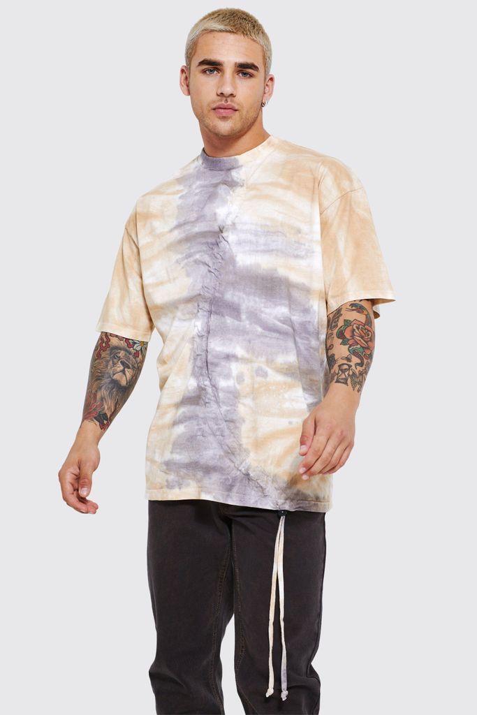 Men's Oversized Ruched Tie Dye T-Shirt - Multi - M, Multi