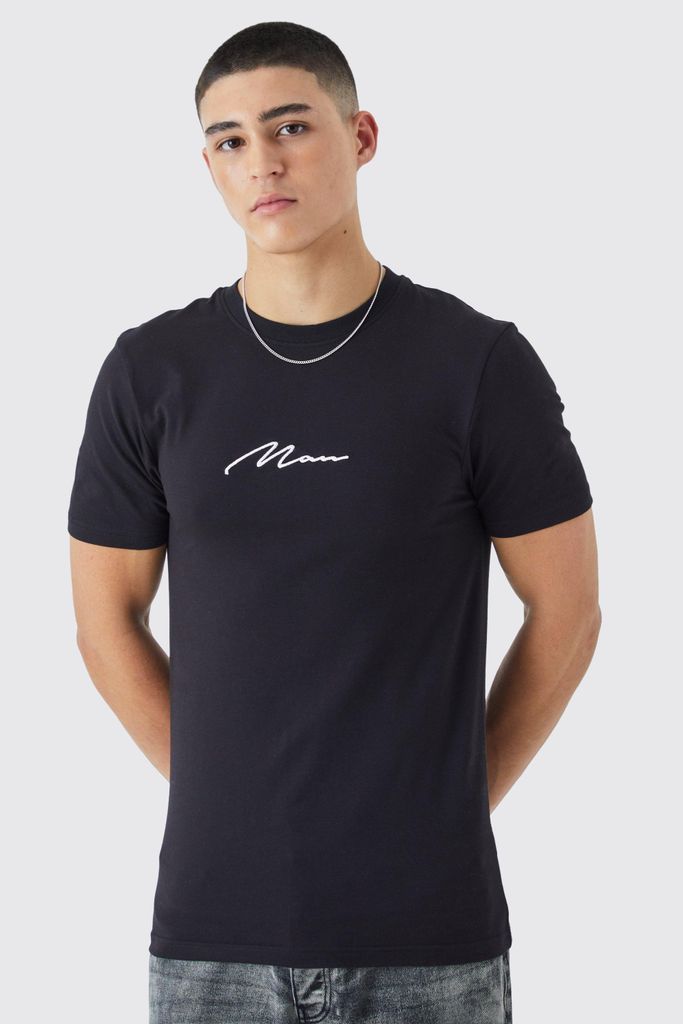 Men's Man Signature Muscle Fit T-Shirt - Black - S, Black