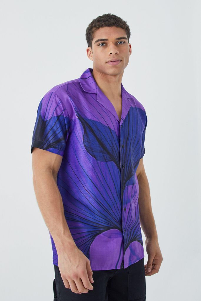 Men's Short Sleeve Oversized Graphic Smoke Shirt - Purple - S, Purple