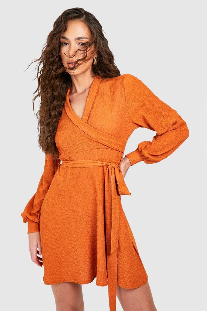Womens Textured Tie Waist Skater Dress - Orange - 8, Orange