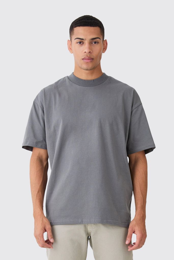 Men's Oversized Extended Neck Heavy T-Shirt - Grey - S, Grey
