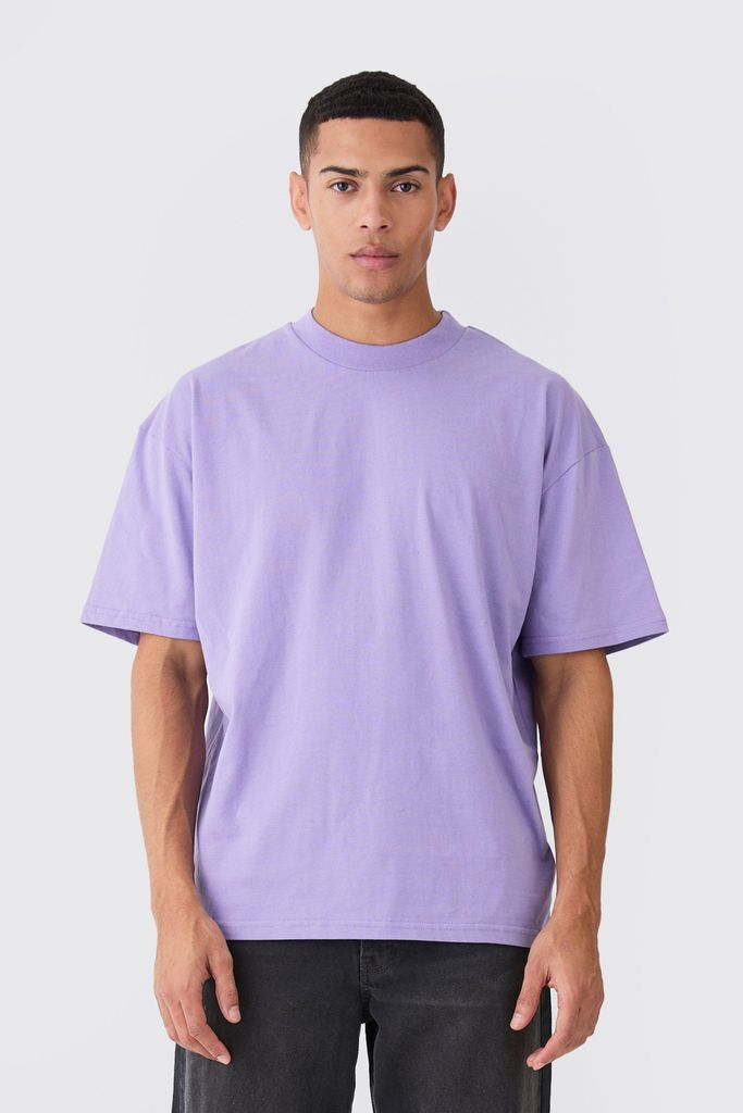 Men's Oversized Extended Neck Heavy T-Shirt - Purple - S, Purple