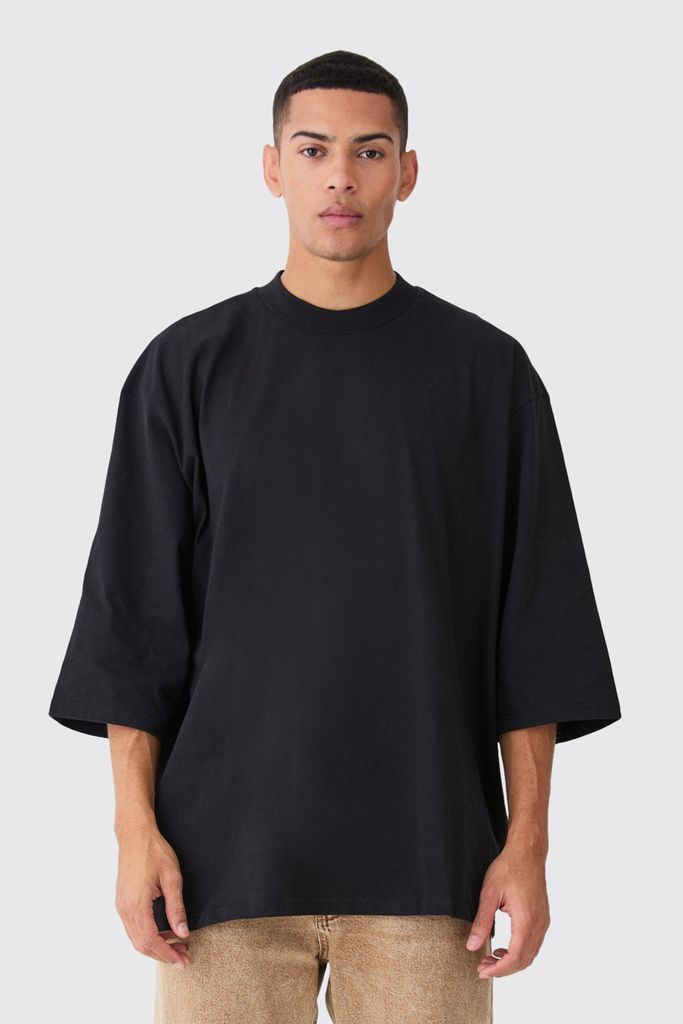Men's Extreme Oversized Extended Neck Heavy Weight T-Shirt - Black - S, Black