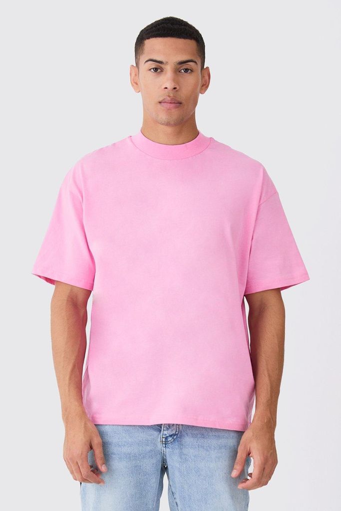 Men's Oversized Extended Neck T-Shirt - Pink - S, Pink