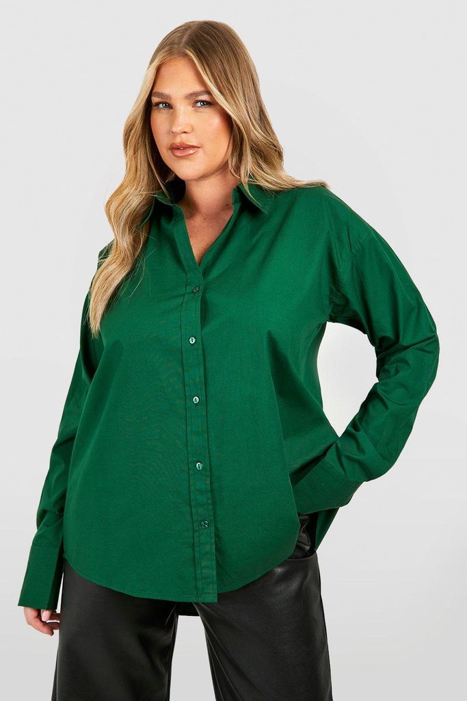 Womens Plus Oversized Cotton Shirt - Green - 16, Green