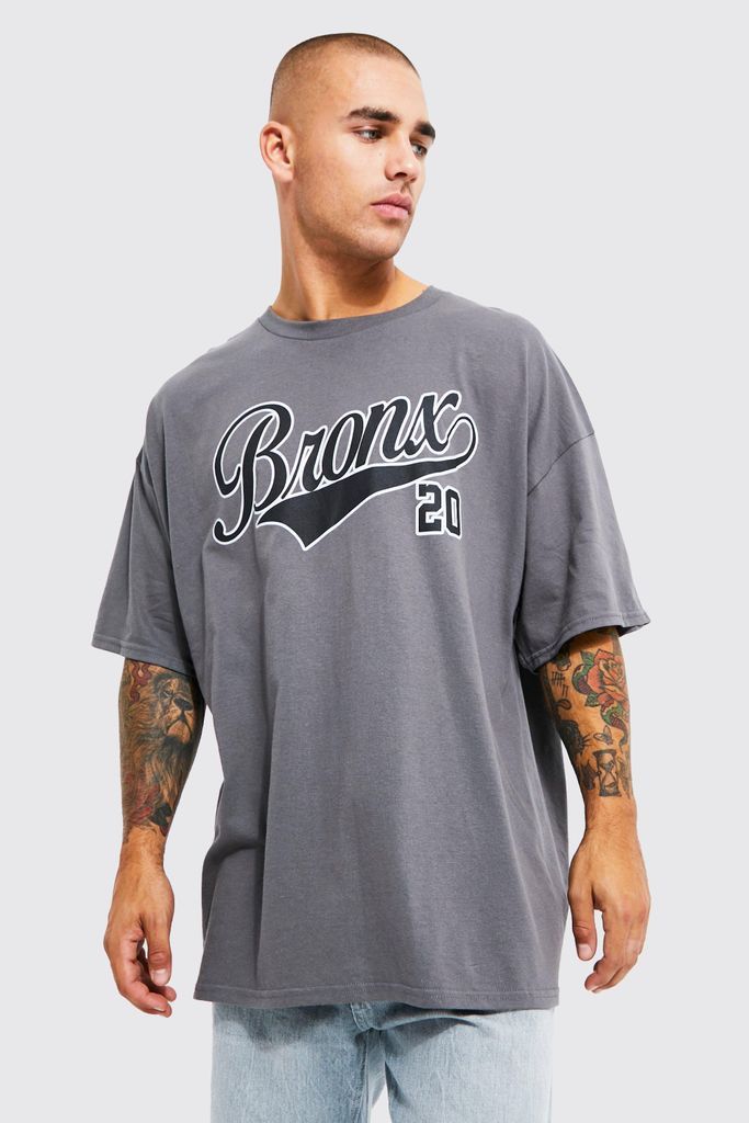 Men's Oversized Bronx Print T-Shirt - Grey - Xs, Grey