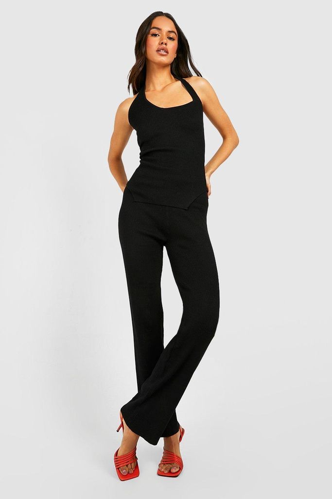 Womens Asymmetric Crop And Wide Leg Trouser Knit Set - Black - M, Black