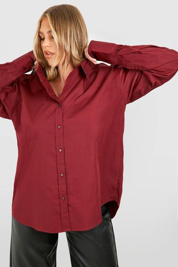 Womens Plus Oversized Cotton Shirt - Red - 16, Red