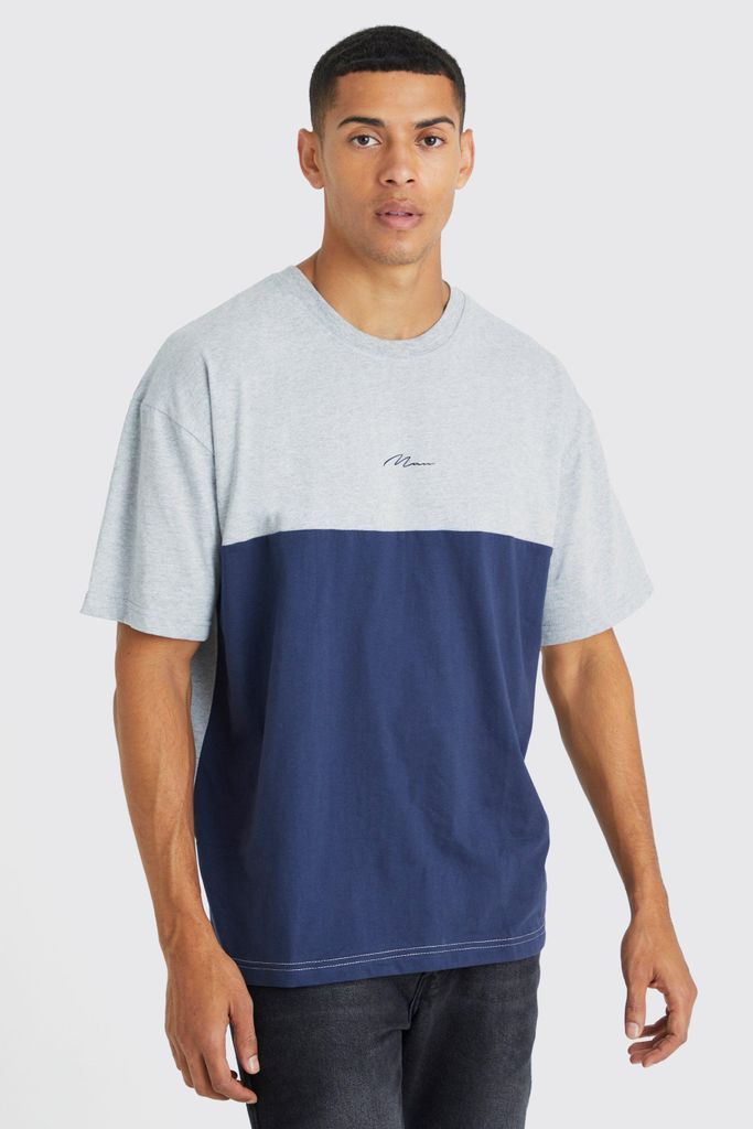 Men's Man Signature Oversized Colour Block T-Shirt - Navy - S, Navy