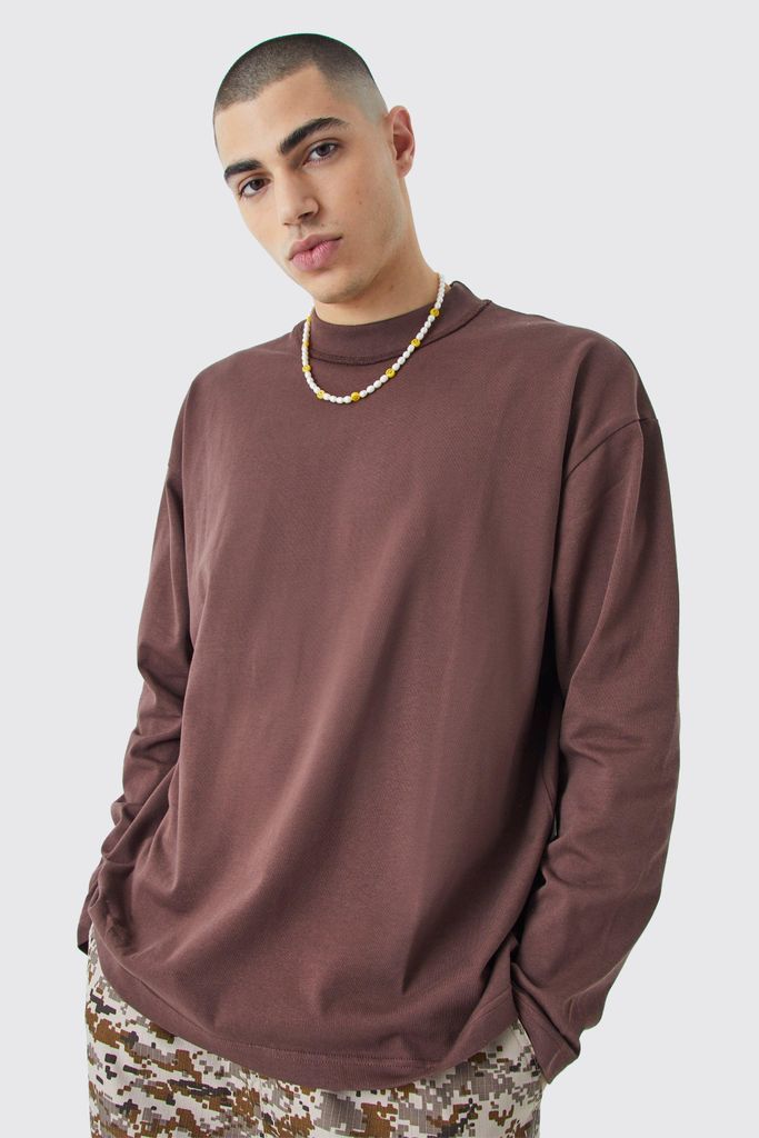 Men's Oversized Layed On Neck T-Shirt - Brown - S, Brown
