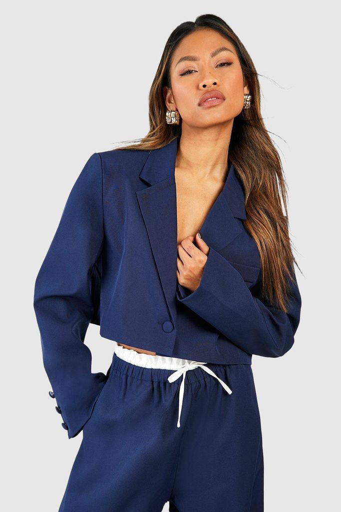 Womens Double Breasted Boxy Crop Blazer - Navy - 6, Navy