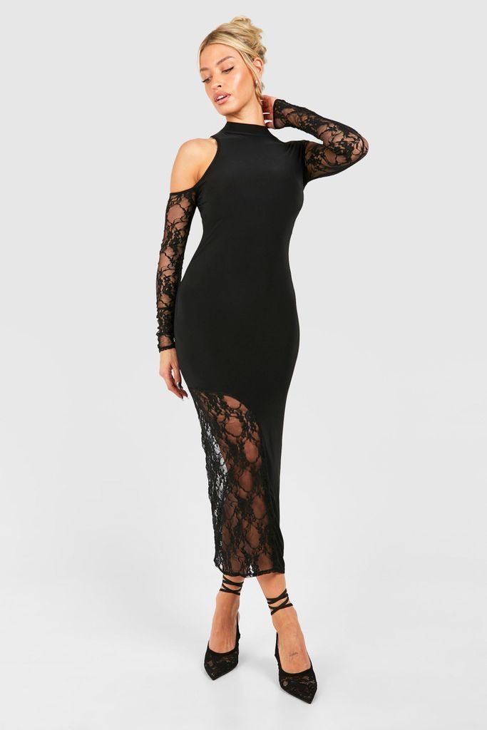 Womens Long Sleeve Lace Midaxi Dress - Black - 8, Black