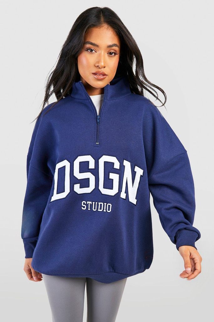 Womens Petite Dsgn Half Zip Sweatshirt - Navy - S, Navy