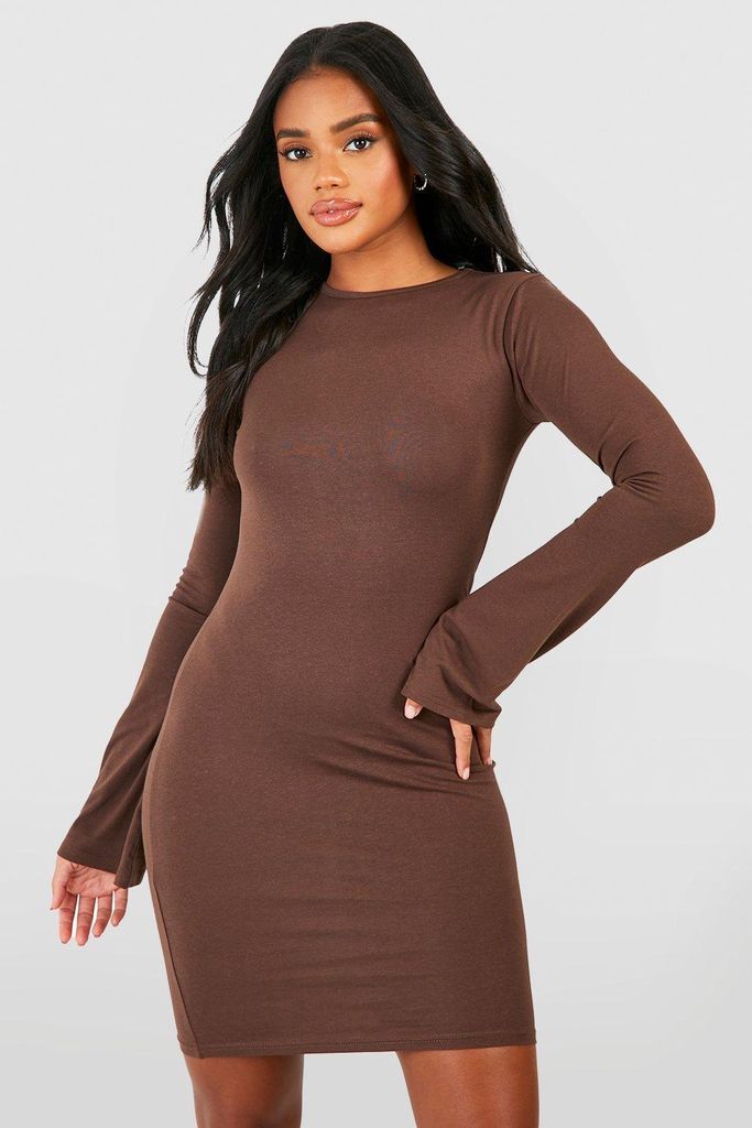 Womens Premium Super Soft Flare Cuff Mini Dress - Brown - 8, Brown