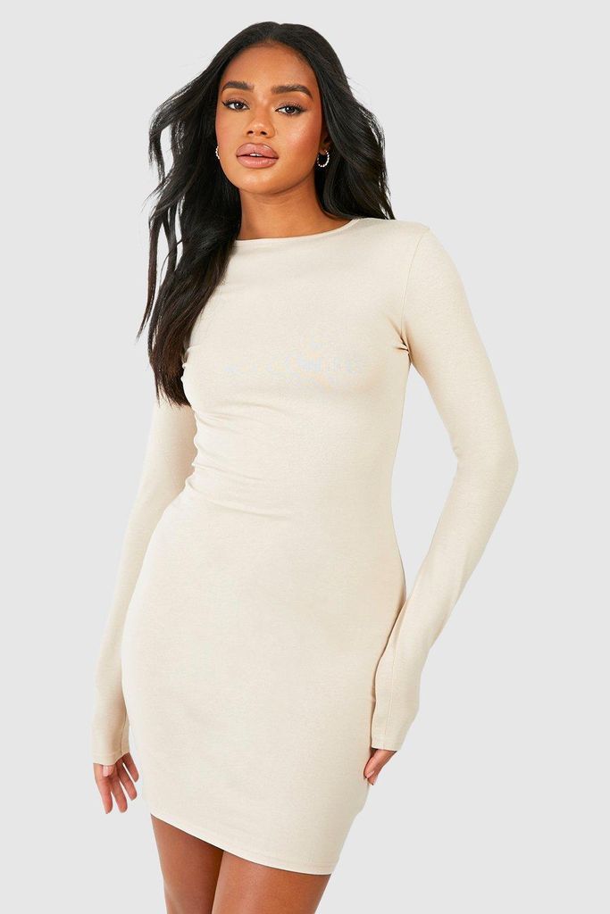 Womens Premium Super Soft Long Sleeve Mini Dress - Beige - 8, Beige