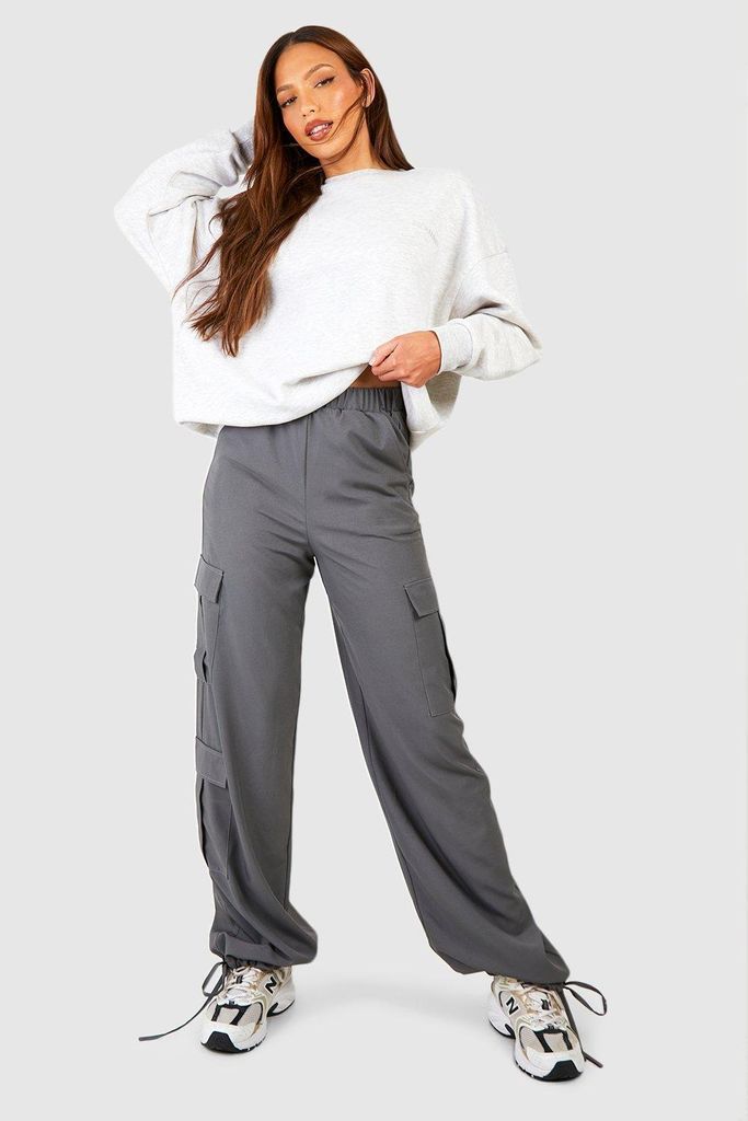 Womens Tall Tie Detail Cargo Trousers - Grey - 6, Grey