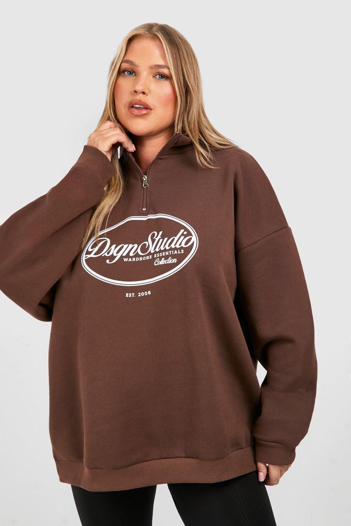 Womens Plus Dsgn Studio Half Zip Sweatshirt - Brown - 16, Brown