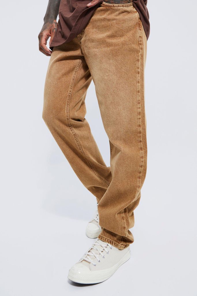 Men's Overdyed Relaxed Rigid Jeans - Beige - 30R, Beige