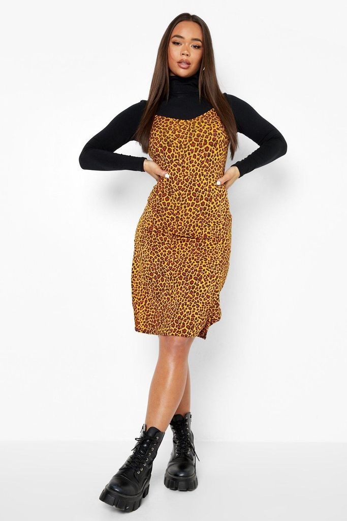 Womens Leopard Print Jersey Slip Midi Dress - Yellow - 8, Yellow