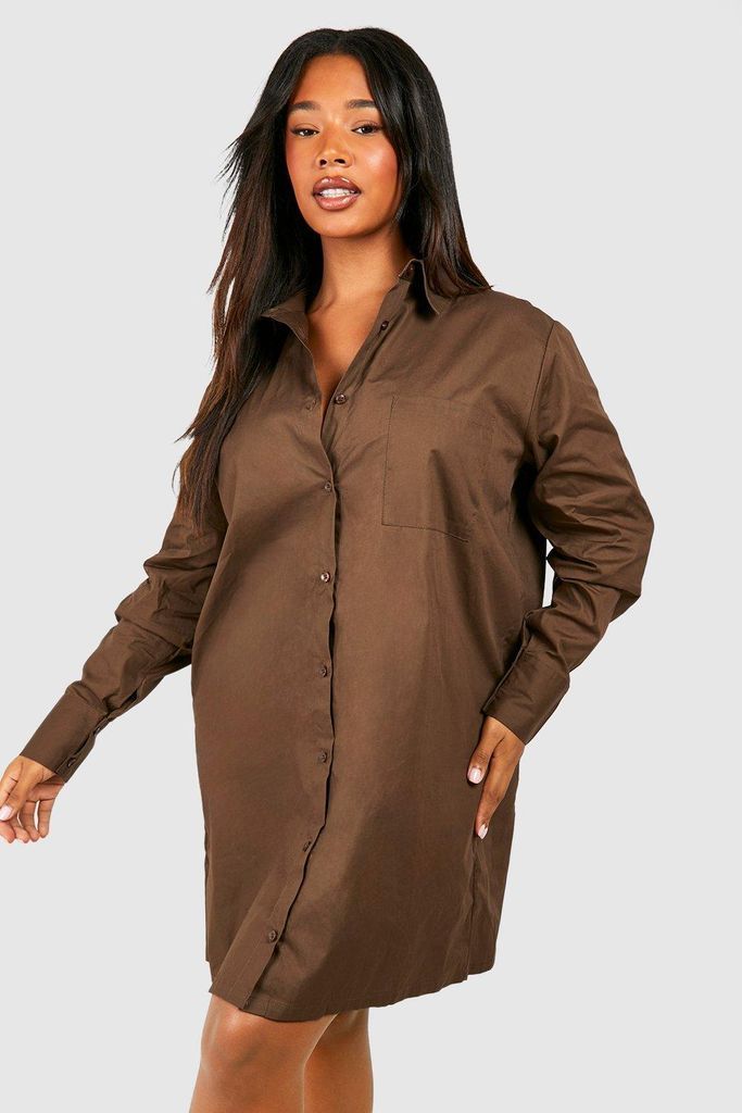 Womens Plus Oversized Striped Shirt Dress - Brown - 16, Brown