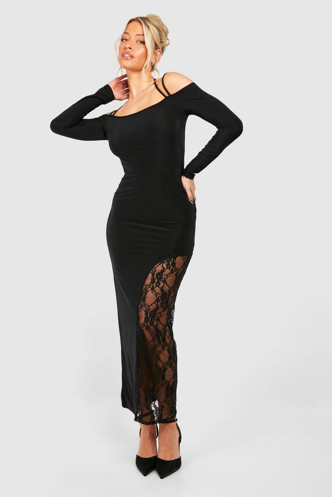 Womens Bardot Lace Maxi Dress - Black - 8, Black