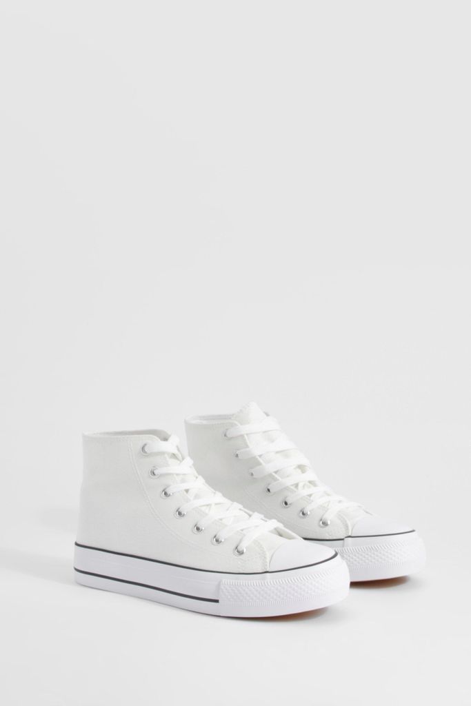 Womens Platform High Top Lace Up Trainers - White - 3, White