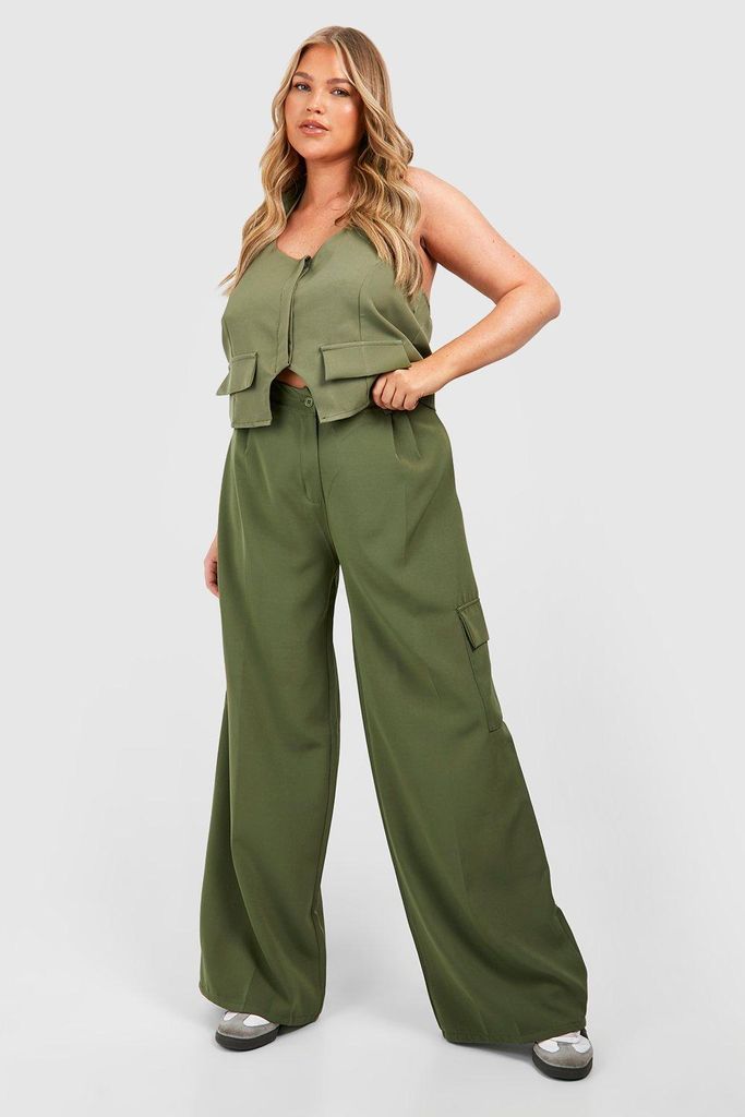 Womens Plus Cargo Tailored Trouser - Green - 16, Green