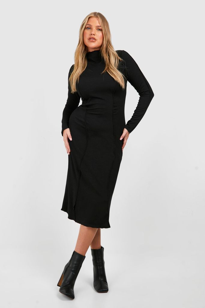 Womens Plus High Neck Seam Detail Midi Dress - Black - 16, Black
