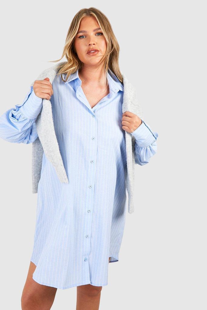 Womens Plus Stripe Balloon Sleeve Shirt Dress - Blue - 16, Blue