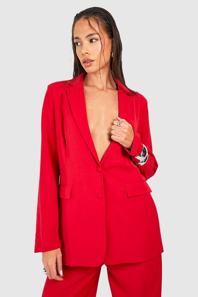 Womens Relaxed Fit Tailored Blazer - 6, Red