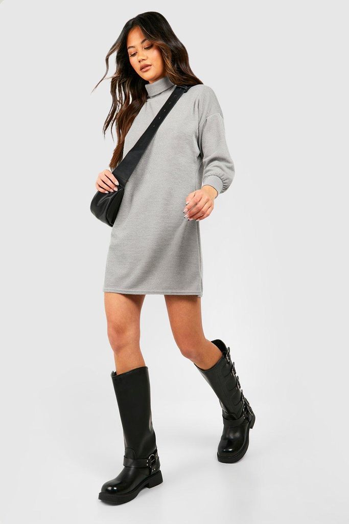Womens Roll Neck Knit Jumper Dress - Grey - 8, Grey