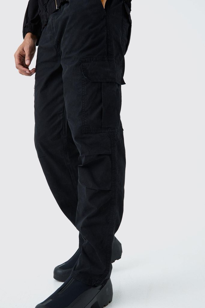 Men's Branded Plaque Twill Utility Trousers - Black - S, Black