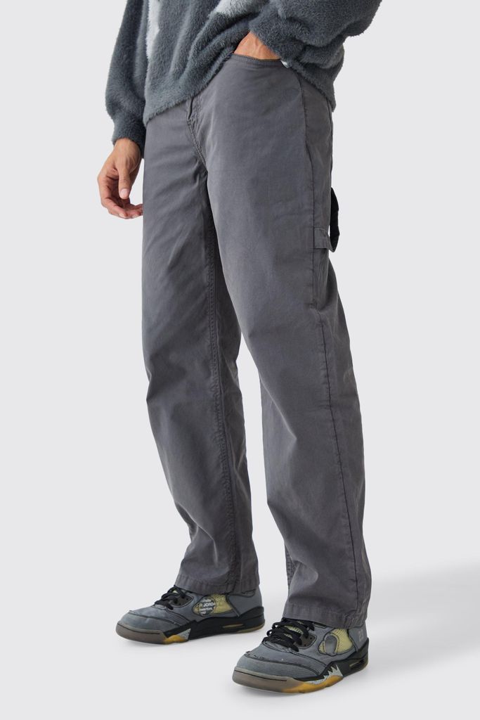 Men's Fixed Waist Washed Relaxed Fit Carpenter Trouser - Grey - 28, Grey