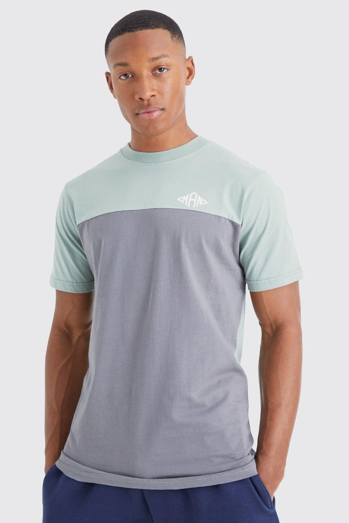 Men's Man Diamond Slim Fit Colour Block T-Shirt - Grey - S, Grey