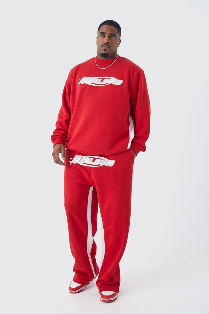 Men's Plus Worldwide Sweatshirt Stacked Gusset Tracksuit - Red - Xxxl, Red