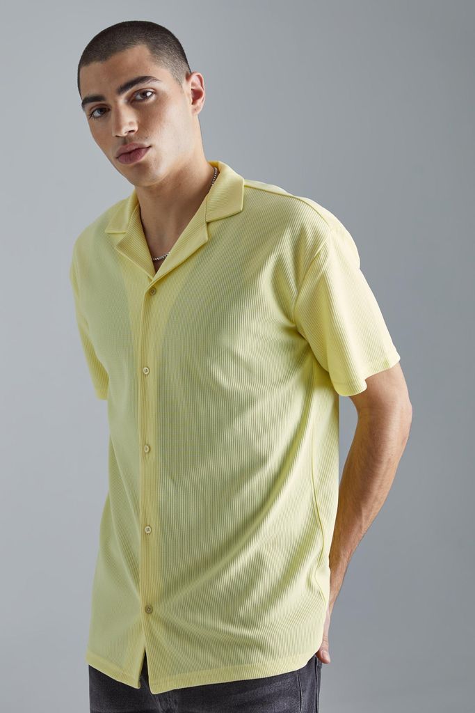 Men's Short Sleeve Ribbed Revere Shirt - Yellow - S, Yellow