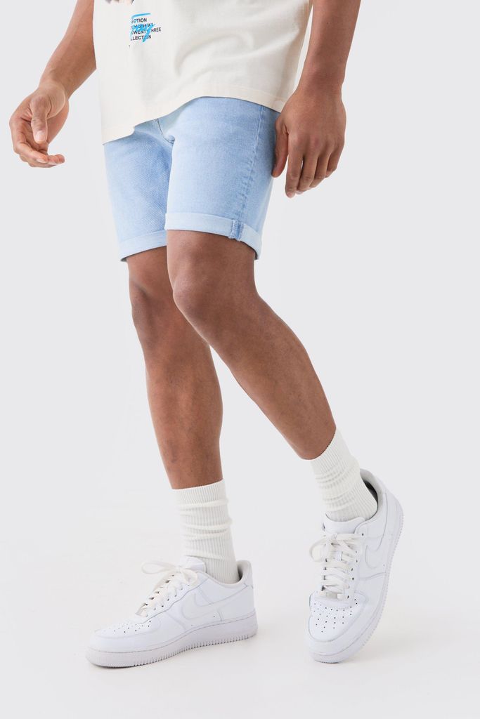 Men's Skinny Stretch Denim Shorts In Light Blue - 28, Blue