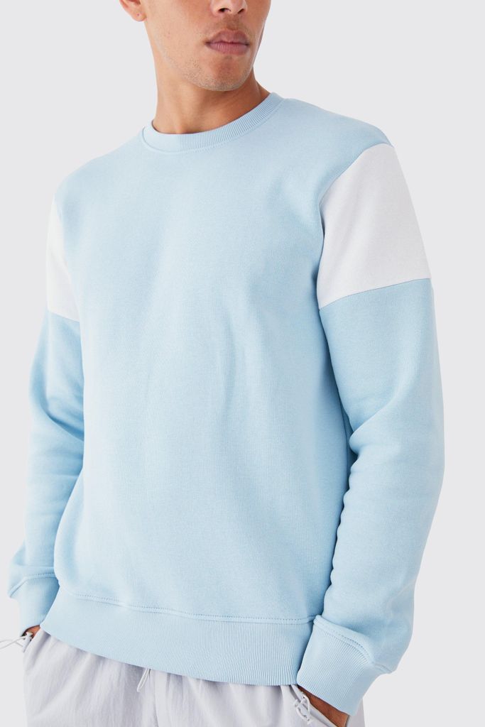 Men's Slim Colour Block Sweatshirt - Blue - S, Blue