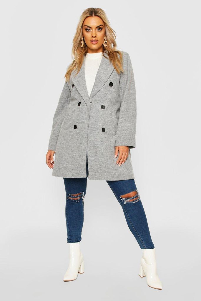 Womens Plus Double Breasted Coat - Grey - 22, Grey