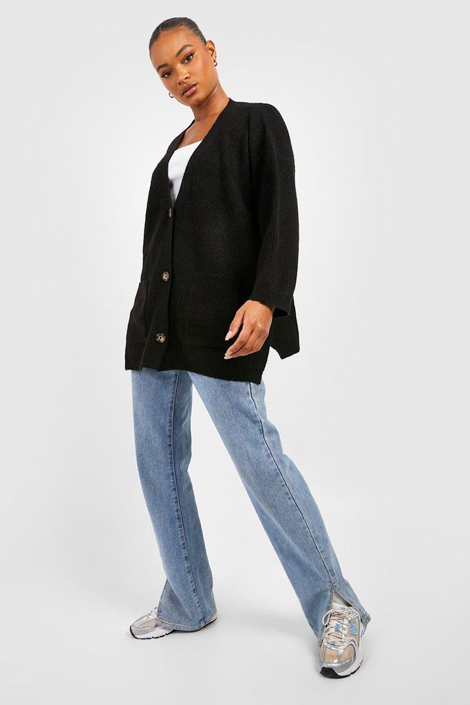 Womens Tall Soft Knit Slouchy Cardigan - Black - L, Black