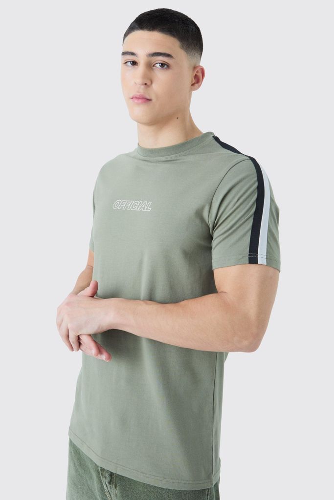 Men's Official Print T-Shirt With Tape Detail - Green - S, Green