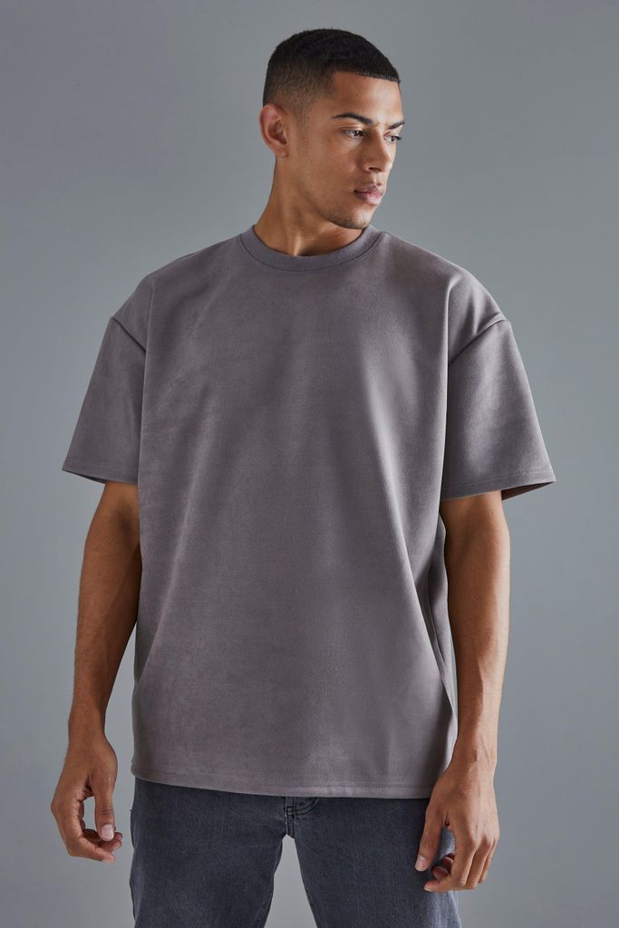 Men's Oversized Faux Suede Heavyweight T-Shirt - Beige - S, Beige